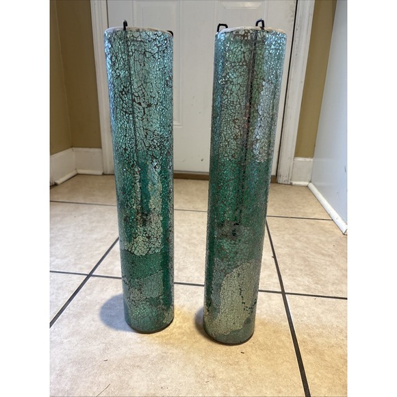 Sonoma Other - Sonoma 20" Tall Crackled Cracked Green Glass Candle Holders Cosmos  Ethereal